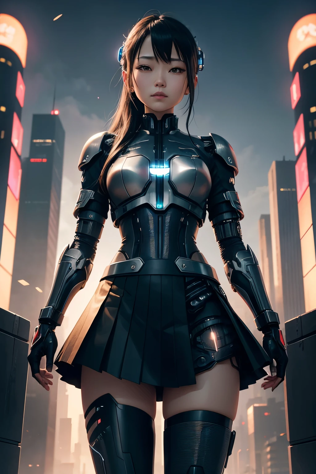 Future City、Japanese、、cyborg、mechanical、uniform、skirt