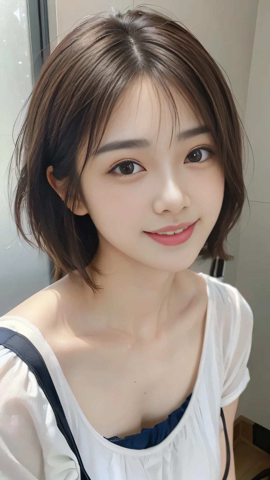 Look here and laugh、masterpiece, One Girl, 独奏, Glowing Eyes, Colorful summer clothes, , masterpiece, Highest quality, Realistic, Ultra-detailed, blue sky, , (Very delicate and beautiful work), ((Masseter muscle area)), (Highest quality), One Woman, 18-year-old, (Sexually excited face:1.4), ( Shoulder cut hair,(Fair skin:1.2), Bright lighting, Natural light, Realistic lighting, Nice lips、Delicate face、(Realistic、photograph_Realistic:1.4)、((Highest quality、masterpiece:1.3))、20-year-old、((Brown Hair))、((tracing))、((functional))、、A smile full of happiness、男性を魅了するtracing、A seductive smile、short hair、