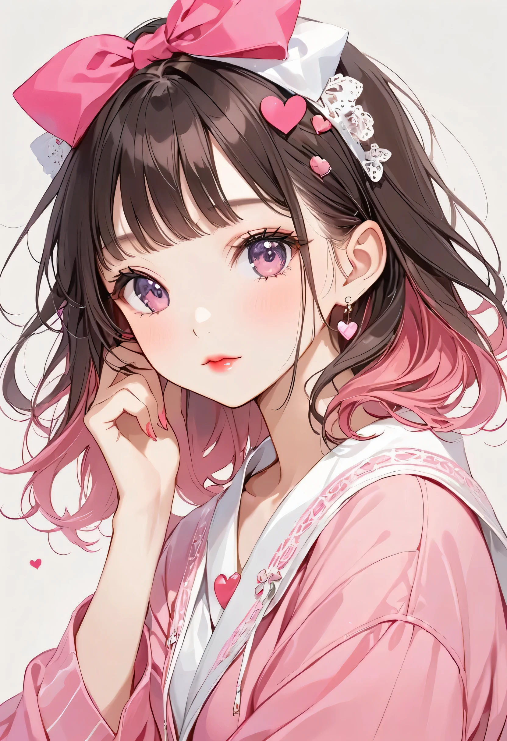 Momoko Sakura Pink and white style, Simple Line Initialism,Abstract art,(((The most beautiful girl of all time))), Sweet face. Lips in love, colorful hearts, 黒い瞳
