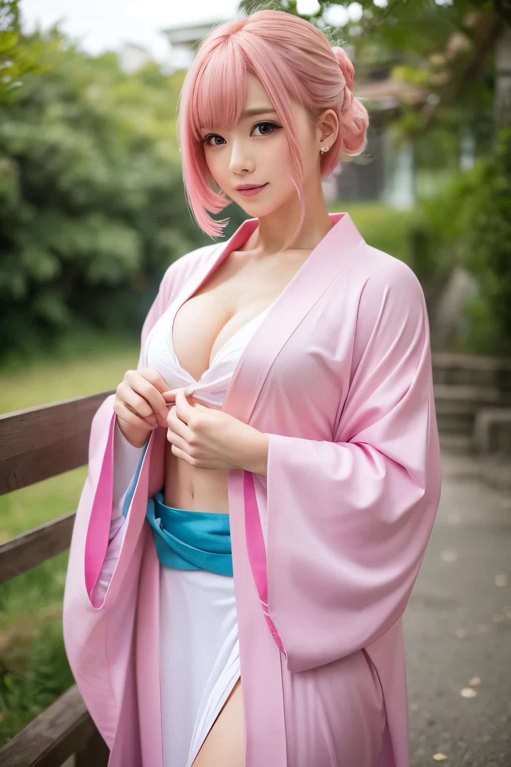 Small breasts　Lori　Open kimono　Pink Hair　Muscle White