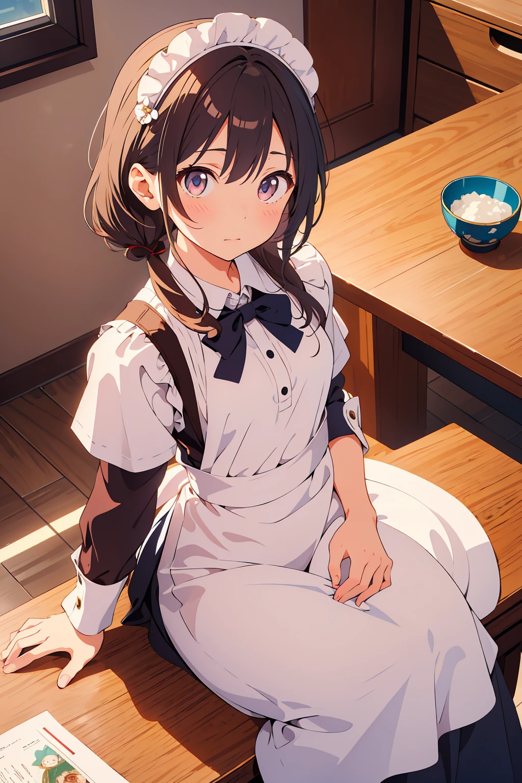 (Highest quality,Tabletop:1.2),(Anime Style,Comic Core:1.1),One Girl,Cute Style,Adorable,Highly detailed eyes,Highly detailed face,Very fine hair,About Hipdar,8k,solve,Maid,Maid服,Are standing,Hold a towel,