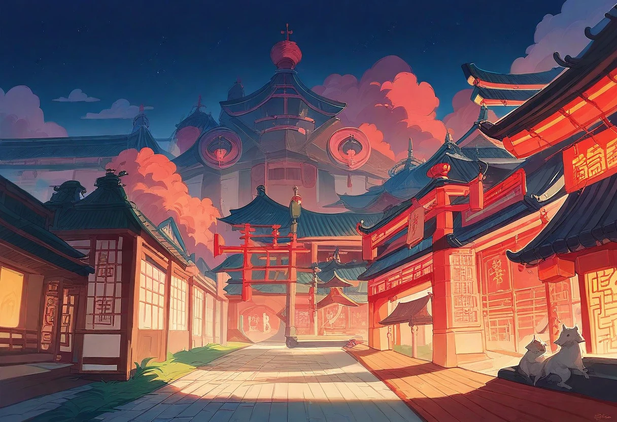 night, Dreamy Chinatown, Cyberpunk Chinese Ancient Castle, ancient Chinese Architecture, Chinese tradition, China Village, night, Chinese Architecture,