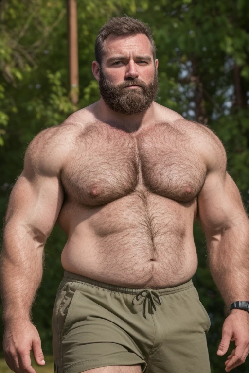 8K HIGH RESOLUTION HDR Very Extremely Realistic Very Detailed High Quality Create a professional studio-style 8K HDR Very Real photograph featuring a middle-aged daddy rugged bodybuilder muscle bears man , burly, very realy detailed hairy, 8K very realistic beared big daddy muscle bear,  and 8K very realistic detailed rugged burly man in shorts. Very Realistic detailed shorts, very realistic hair, very realistic beards, very realistic thick chubby fat neck, very realistic neck lines, very realistic detailed neck, very realistic belly, very realistic burly chest, very realistic detailed hairy burly strong chest and arms, very realistic detailed hairy burly strong chest and arms, very realistic pecs, very realistic burly muscle bear body, very realistic nipples, very realistic burly muscle bear body, very realistic face, very realistic detailed face, very realistic eyes, very realistic detailed eyes, very realistic pupils, very realistic detailed pupils, very realistic nose, very realistic ears, very realistic facial features, very realistic burly arms, very realistic elbows, very realistic hands, very realistic pecs, very realistic belly, very realistic human man body, very realistic bellybutton, very realistic wrists, very realistic fingers, very realistic fingernails, very realistic shoulders, very realistic mouth, very realistic lips, very realistic detailed skin, very realistic skin, very realistic mens clothing, very realistic detailed mens clothing. 8K HDR Very Realistic Hairy Bearded Burly Muscle bear Photoshoot, A very realistic burly muscle bear man in a Farm,  8K HDR Very Realistic Intricately Detailed, 8K HDR very realistic detailed Farm surroundings, 8K HDR very realistic surroundings lighting, No Deformities, captured with a 85mm lens by a world famous photographer, 8K HDR Very Ultra Realistic and 8K HDR Very Realistic Photograph, 8K HDR Clear HDR Quality full with very realistic real details 