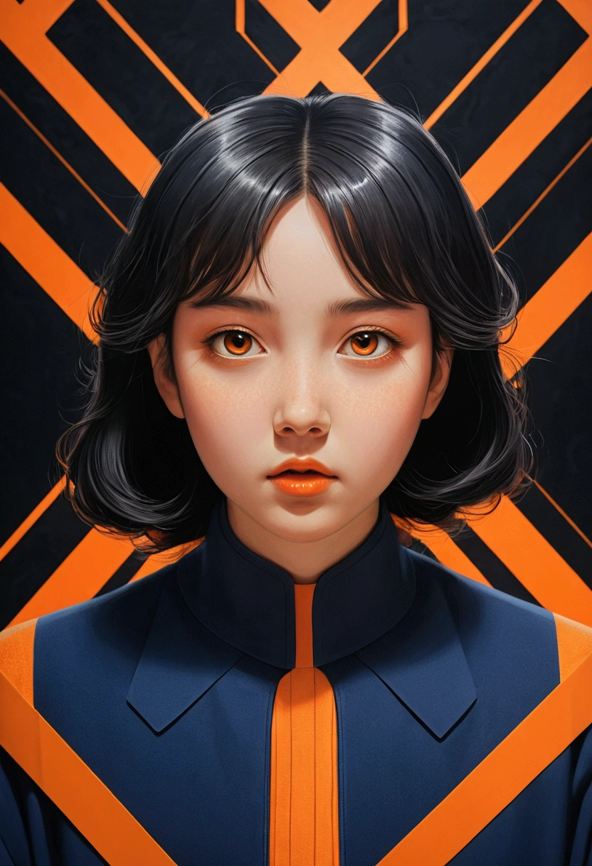 (Cult of Cthulhu:0.5), Realistic, detailed, detailed background, (Geometric:1.2), (Futurism), Impressionism, (One girl:1.2), beautiful, Majestic, 息を呑むほどbeautiful, (Suggestive:1.1),(Depressing:1.4), (cute:1.4), Charm, (I can&#39;t resist:1.5), Anxious, (Charmな:1.3), (magnetism:1.2), (navy), (orange), (black:1.1)