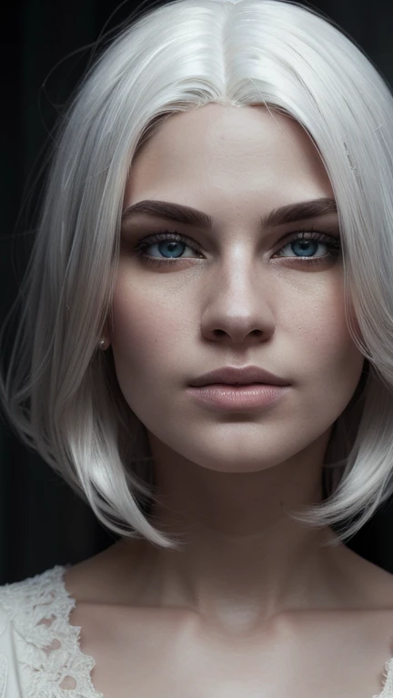 masterpiece, best quality, Nearly perfect, (perfect face:1.1), (high detail:1.1), Dramatic, (1 person), pale skin, (long pure white hair:1.4), White eyes, Otto Sepalainen, alone, long hair, White luxury suit, cover navel, snob, Albinism, Luminous Studio drawing engine, Pouting, Demonic Magician, Volumetric lighting, delicate eyes, (8k wallpaper masterpiece), Super detailed, Intricate details, Absolutely pixel perfect, Rose, Fashion, side, looking at the audience, Balenciaga style
