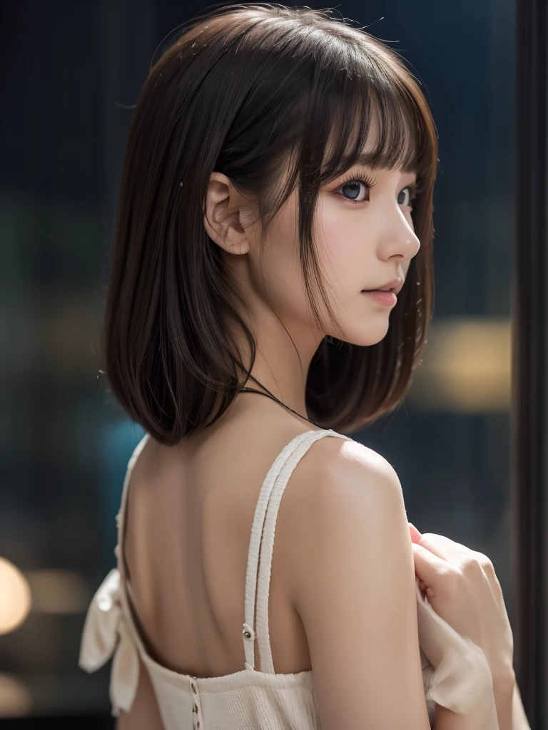 Kidnapped Woman、His hands are tied、((Place your hands behind your back))、((Place your hands together and cross them behind your back))、(((Her wrists are tied with rope)))、shibari、Beauty、20age、university student、(anatomicaly, Has two arms and two hands)、In a hotel room with the lights on、Stand by the window、Outside the window is the night sky、There are many stars、Wearing a short-sleeved blouse、Wear a high school student-style miniskirt、Uniform eyes、Proportioned proportions、Small breasts、Small face、(I can see from head to heel), Black Hair, bangs, swept bangs, Straight hair, Nervous, Messy Hair, Floating hair, Cinema Lighting, tachi-e, First-person view, throw, From behind, F/1.2, Nikon, Surrealism, 超High resolution, Highest quality, High resolution, 8k, Textured skin, anatomicaly正しい体,