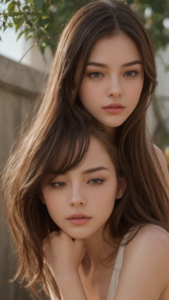 a girl. Europe. Extremely detailed face. Oval face. delicate facial features. long face. seductively seductive. eyes half closed. green eyes. sad and shy