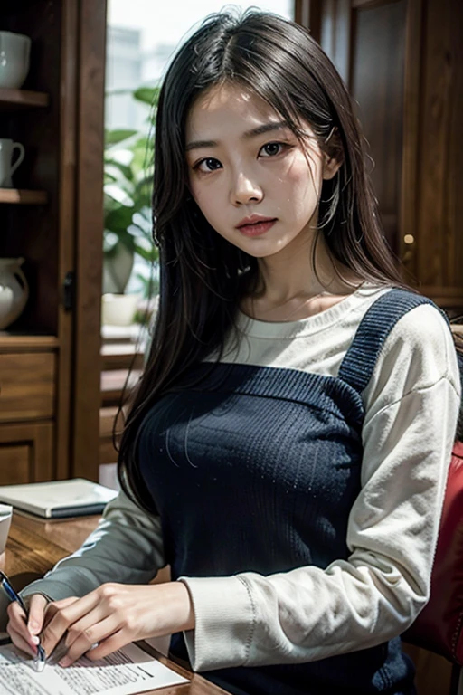 Jiang Bo's beloved concubine, Medium brown hair, Big Breasts, Big Butt, Japanese beauty, business suit,