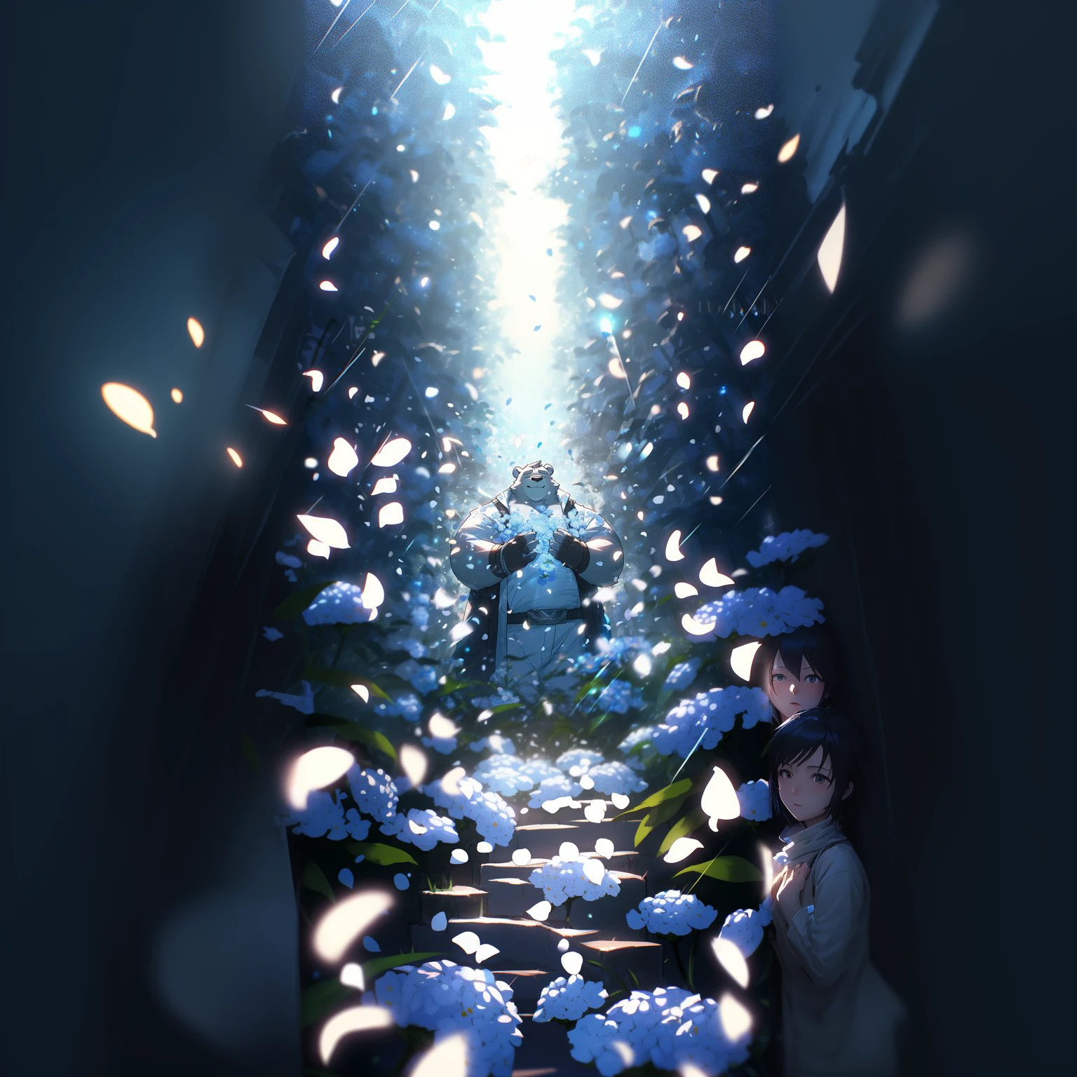 Anime scene, where a man and a woman are walking along a path, Makoto Shinkai Сирил Роландо, guweiz on artstation pixiv, Gouvez on Pixiv Artstation, Sprawl. Makoto Shinkai, snowy. Makoto Shinkai, work in Guweiz style, Гувейз и Makoto Shinkai