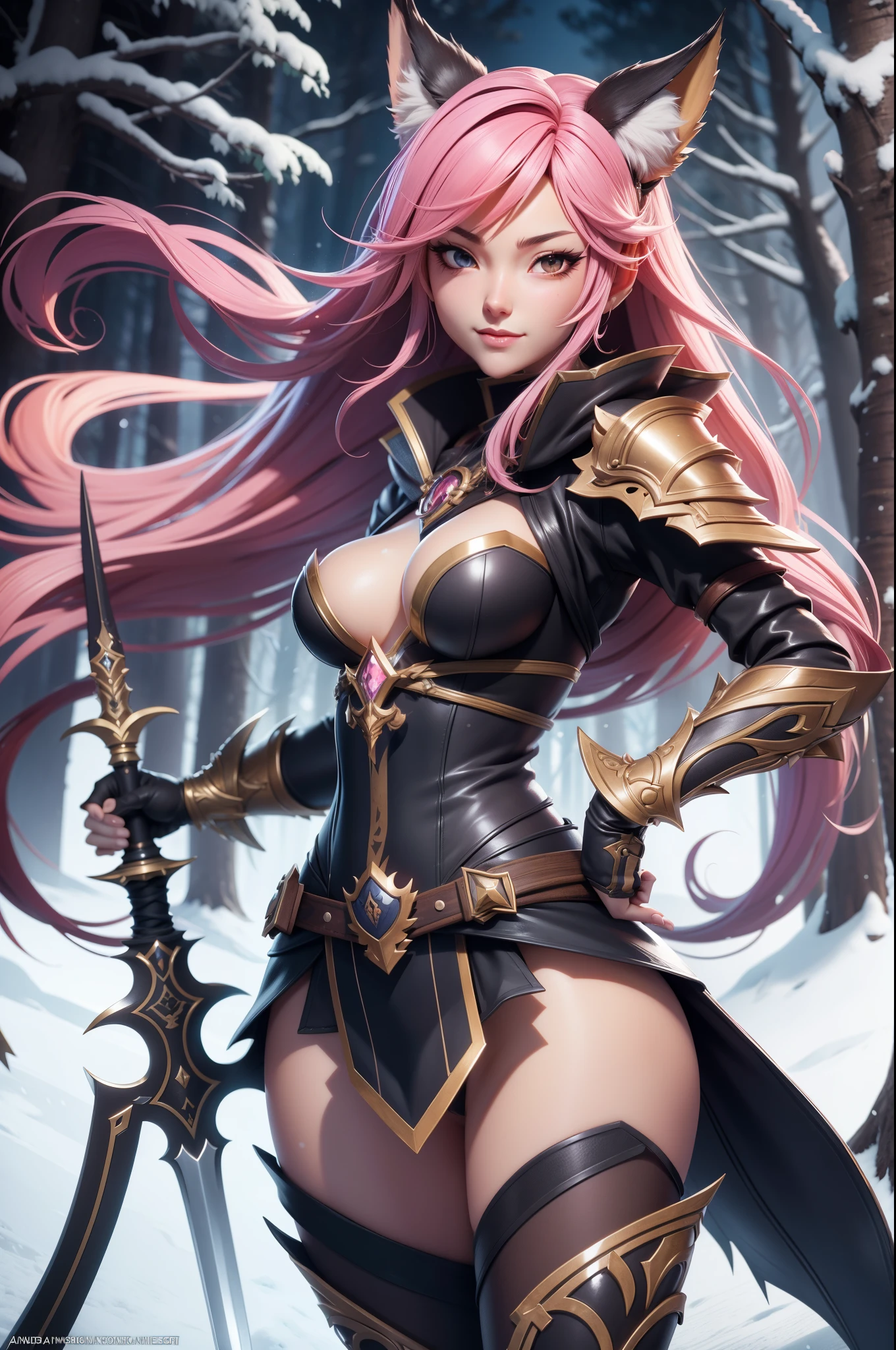 a woman with a sword and a skimpy wolf outfit in the snow, showing lots of skin, an anime drawing inspired by rossdraws, Artstation contest winner, fantasy art, a very beautiful berserker woman, trending on artstation pixiv, detailed anime character art, small breasts, clean detailed anime art, detailed anime artwork, forest hunter lady, extremely detailed artgerm, detailed anime art, detailed digital anime art