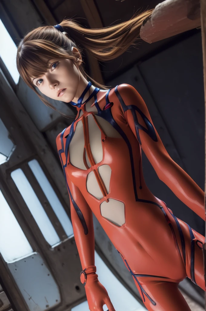 , Soryu Asuka Langley, (Soryu Asuka Langley:1.2), Long Hair, bangs, blue eyes, Brown Hair, hair ornaments,Nipples、(NSFW)、 break bodysuit, Pilot suit with private parts cut out to show, A plug suit with private parts cut out to reveal, (Red bodysuit:1.5), Interface Headset, break outdoors, city, null, cloud, sun, break looking at viewer, (Cowboy Shot:1.5), break (masterpiece:1.2), Highest quality, High resolution, unity 8k wallpaper, (figure:0.8), (Beautiful attention to detail:1.6), Highly detailed face, Perfect lighting, Highly detailed CG, (Perfect hands, Perfect Anatomy),