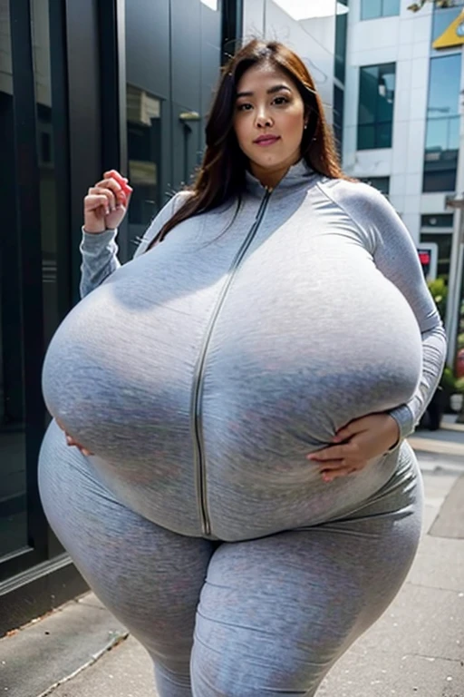 A woman in a thin, see-through gray suit poses for a photo, powerful and huge, Thick body, Tsk tsk, Thick, incredibly swollen buttocks, (wide hips:1.2),Thick thigs, Thick neck, wide hips, Very chubby, Sensual and stimulating, She has a jiggly, fat, round belly, varying Thickness, enormous size, very attractive, beautiful Thick female