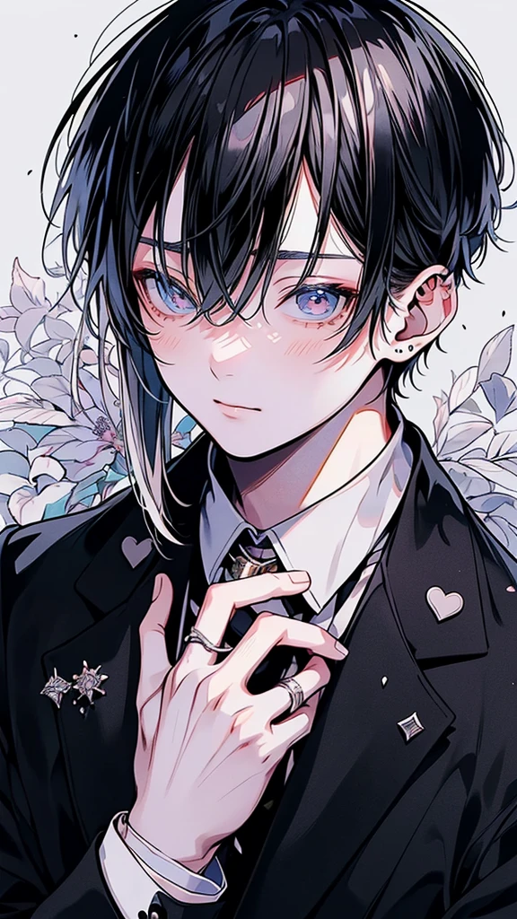 (Mastepiece), (Best Quality), Very detailed, ((Two friendly men)), Perfect Face, Beautiful Face, Very detailed顔,(Black Haired Man:1.3),(Man with white hair:1.3),suit,shirt