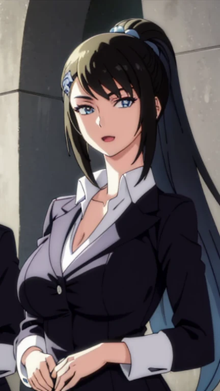 (masterpiece), (best quality), (ultra-detailed), ((girl, 29 years old)), an extremely delicate and beautiful, detailed eyes, minute details, (black hair, long hair, straight hair, hair between eyes), ((big breasts)), smile, open mouth, ((beautiful eyes)), (blue eyes), (upper body), she is wearing a blue dress, (detailed clothes), (detailed background, in a hospital, hospital hallway), (monochrome)