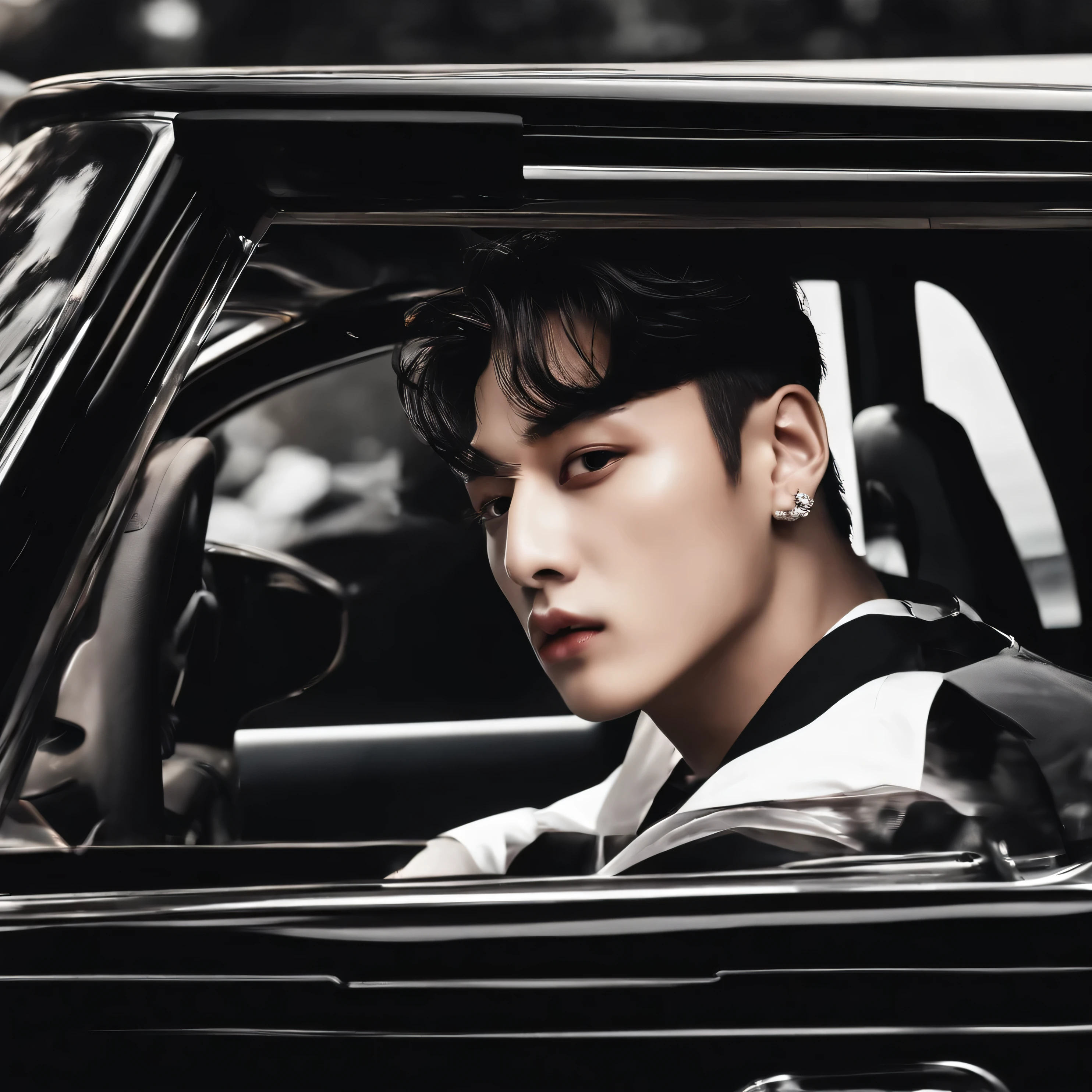 Jeon Jungkook smoking in a car.