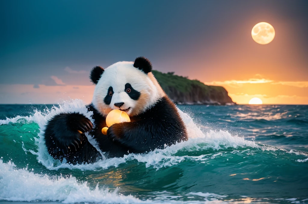 ,panda bear,ocean,cute,sunset,rassen,rock,island,space,moon