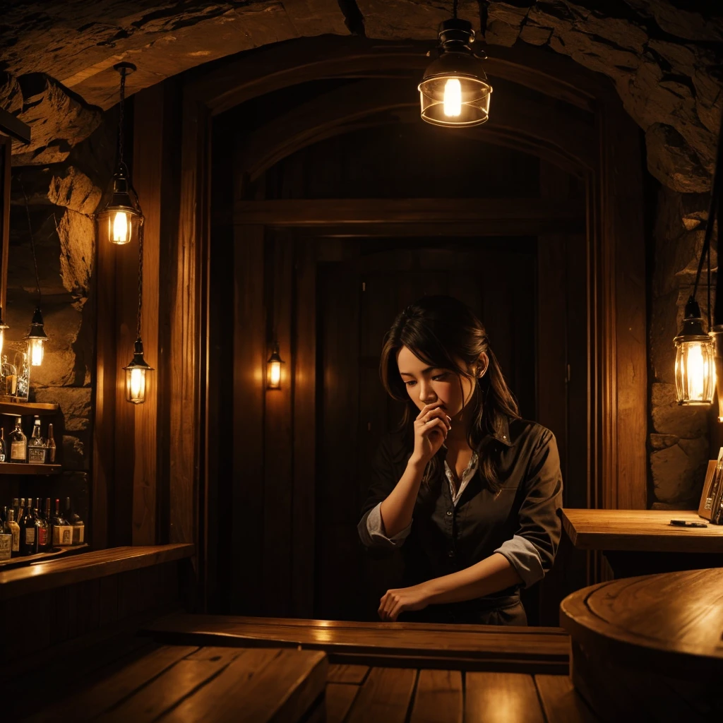 Setting: A dark, cave-like, dimly-lit bar with smoky air and the scent of alcohol lingering.