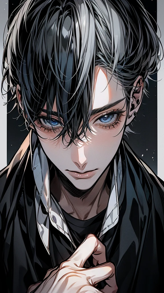 (masterpiece), (Highestクォリティ), Very detailed, ((Two men:1.5)), Perfect Face, Beautiful Face, Very detailedな顔,(Black-haired man:1.3),(Grey-haired man:1.3)、Cat ear、shirt、Highest、