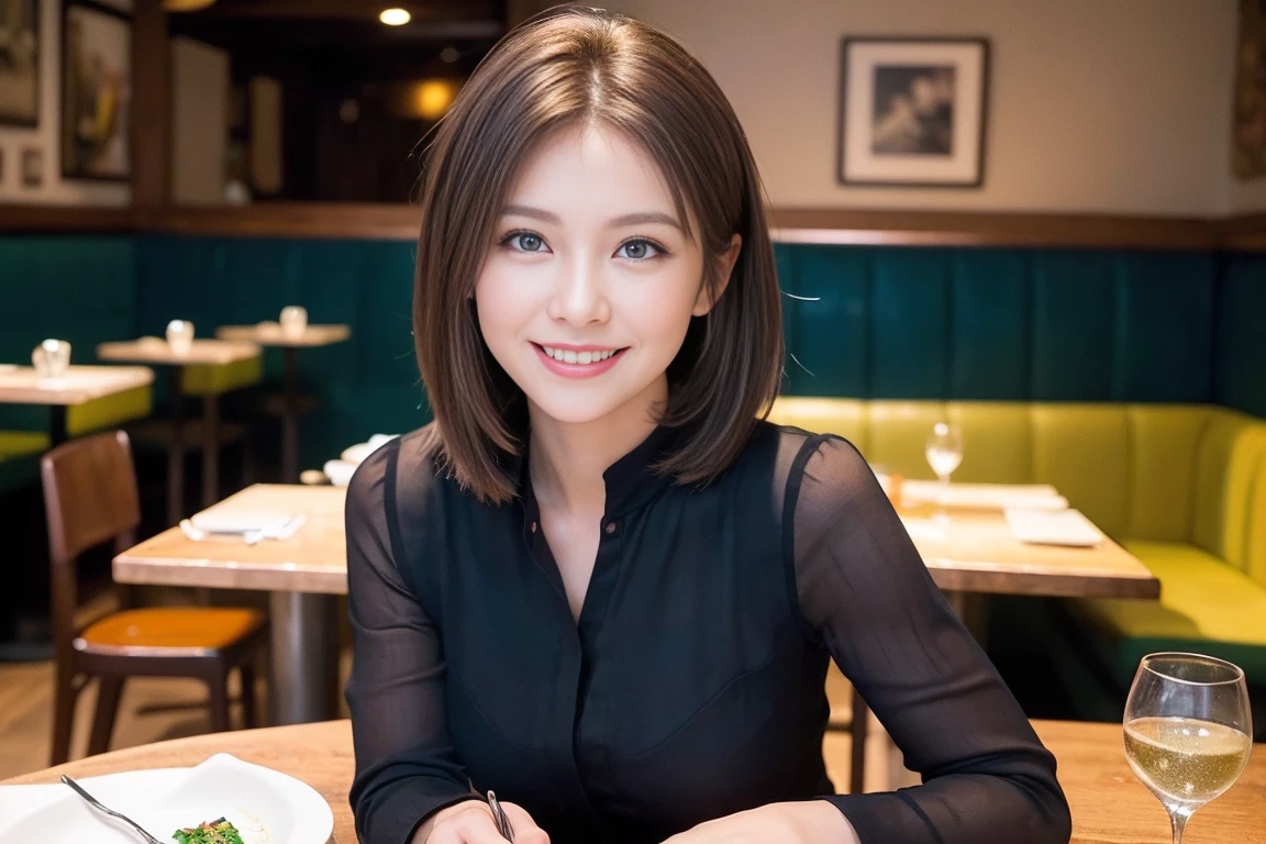 ((Highest quality、8k、masterpiece:1.3))、slimカップル、modelカップル、(Realistic, Intricate details:1.2), full-course dinner、wine 、Amazing view of the sunset sky and clouds、A bright smile、The wonderfulness of smile、Bright image、wineの美しさ, Beautiful Face, blue eyes, The light shines on your face, blush, short hair,Bright Face、 (Age 45), 48 years old, 赤wine 、Appetizers、Italian food、wine bottle、Champagne、スパークリングwine、Two beauties、Brown Hair、Shortcuts、Long sleeve shirt、dress、Beautiful woman 1, (slimな顔), (The body is slim), (Brown Hair), (Shortcuts), cheeks turn a little red,Attractive beauty、restaurant, In a prominent place (From the waist up) Nova Frog Style, actress, model, Upper Body, 白wine, slim, wineグラス, 中央に置かれたwineグラス, smile, (smile: 1.15), Beautiful fine grain, Depth f/2,saturation, High Contrast, Strong light and shadow,Moist Body:1.5、3D texture、Delicate eyes、Brown Hair、The hair is very shiny、