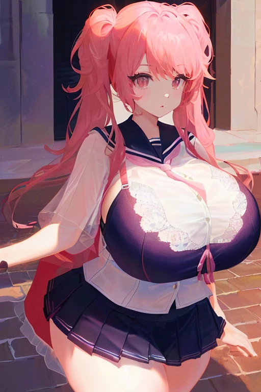 (8k, Highest quality, masterpiece:1.2),\(Eye details\),\(Facial Features\),(\(Garment Details\)\),(Huge boobs), Super Mini Skirt,Pink Sailor Suit,(Face Focus) ,非常に精細なCG Unity 8k壁紙,Huge Ass,Very detailed,High resolution,Absurd,Beautiful Eyes,Ray Tracing,Dramatic Shadows,It is detailed,Elevation,Hyper Detail,(1 girl:1.3),(alone),****ta Women, Mature Woman,Thick and tight,Big Body Type,Pink Hair,Twin tail hairstyle,Pink Eyes,(V than hand:1.2)、lingerie、See-through bra、Lace panties、