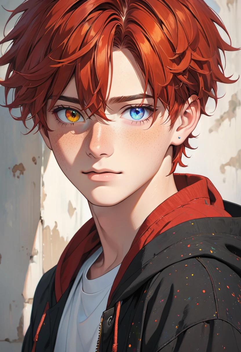 Red-haired guy 16 years old, Heterochromia of the eyes, freckles