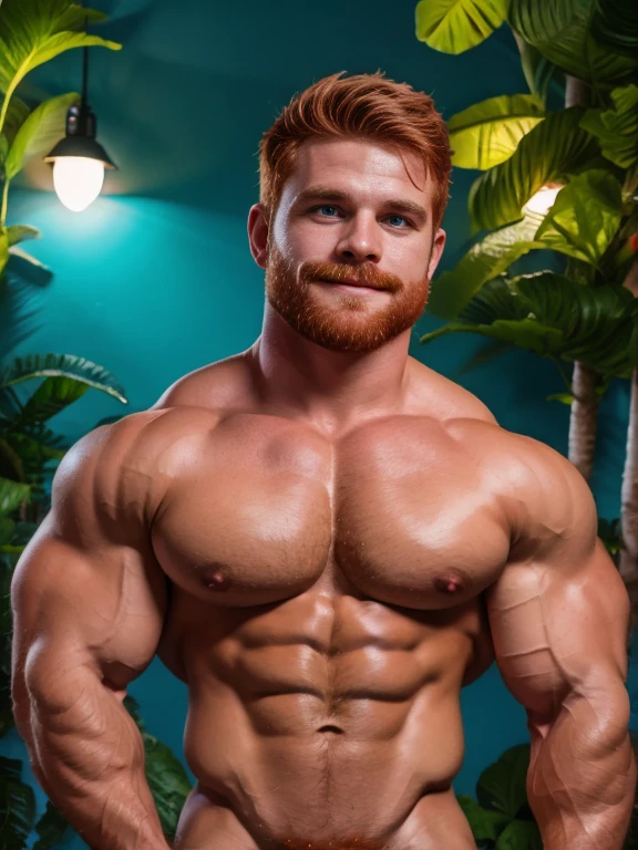Felipe big muscles big bulge big chest shirtless detailed chest hair hard nipples gay hyper realistic exciting masterpiece 8k (magic casting circle, blue, green, cyan, witchcraft), (ginger:1.2)
