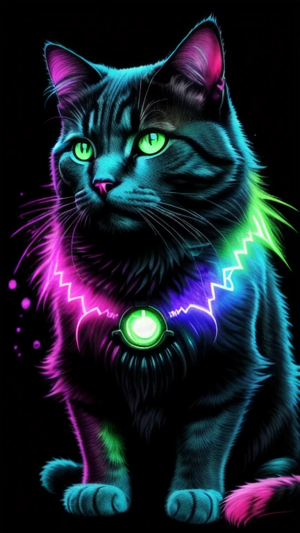 Technicolor, Vibrant, Chemistry Cat, Radioactive glow, resident evil, Abstract art by Petros Afshahr, Saturation, Neon color, detailed pussy, Fine fur, (masterpiece, Realistic, big), Beautiful cat