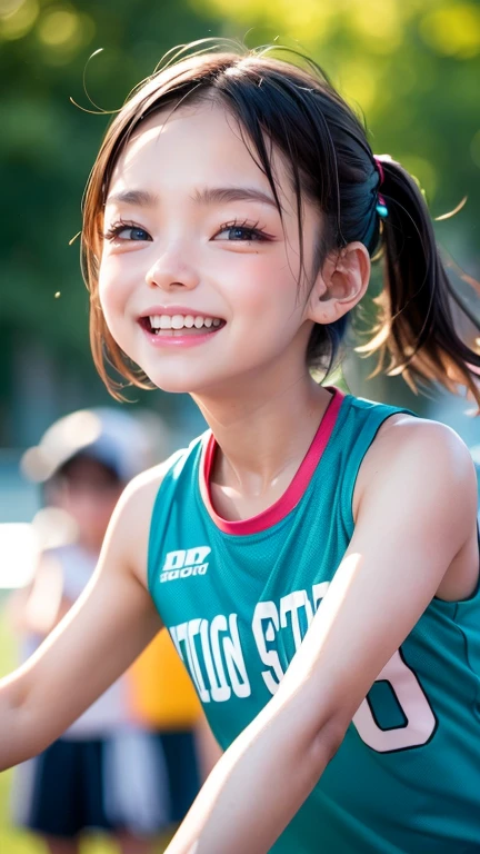 9 year old asian , cute表情, smile, Vibrant, sporty, Sweaty, Surrealism, Surrealism, Cinema Lighting, Motion Blur, Ray Tracing, 超High resolution, Accurate, Anatomically correct, Smooth Skin, Super Detail, Attention to detail, high quality, 最high quality, High resolution, 4K 、cute