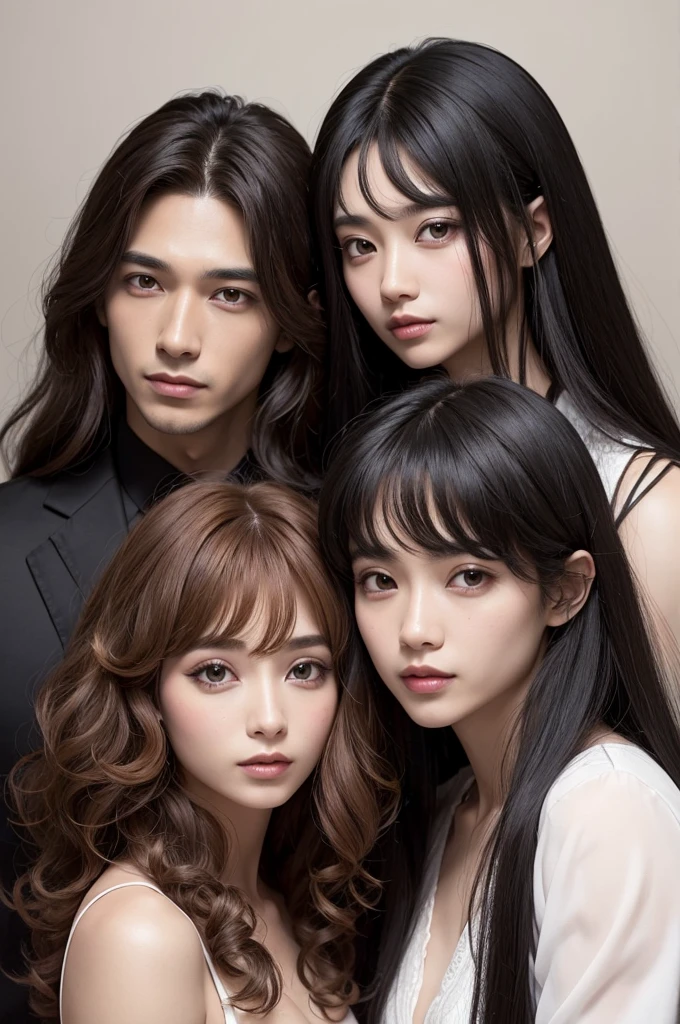 Trizal of 1 man with straight hair and 1 man with curly hair and 1 woman with straight hair