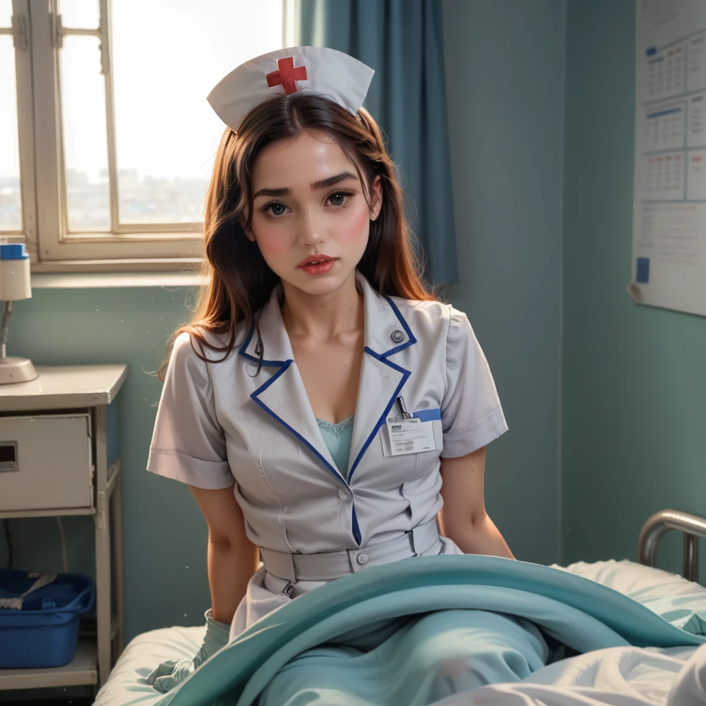 a young sexy nurse masturbating in a hospital room, realistic, photorealistic, 8K, HDR, highly detailed, hyperrealistic, extremely detailed, vivid colors, natural lighting, cinematic, dramatic, erotic, sensual