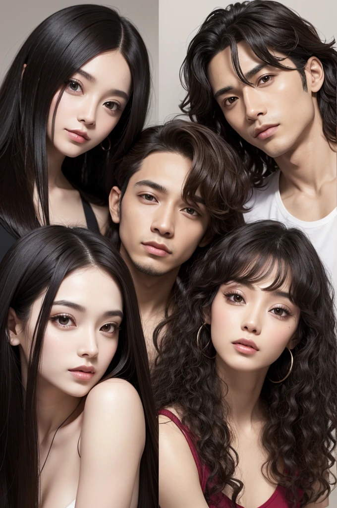 Trizal of 1 man with straight hair and 1 man with curly hair and 1 woman with straight hair
