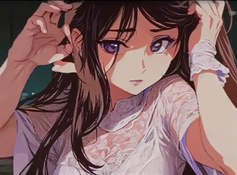 A beautiful woman with long hair has a sad expression。