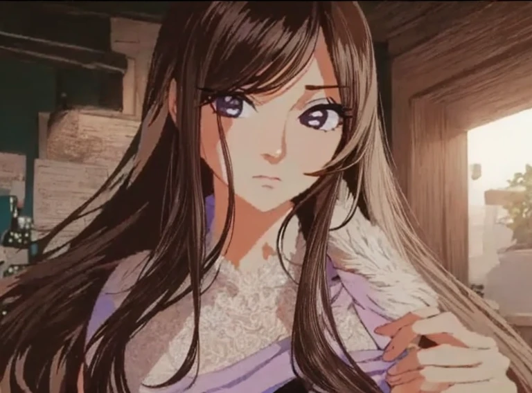 A beautiful woman with long hair has a sad expression。