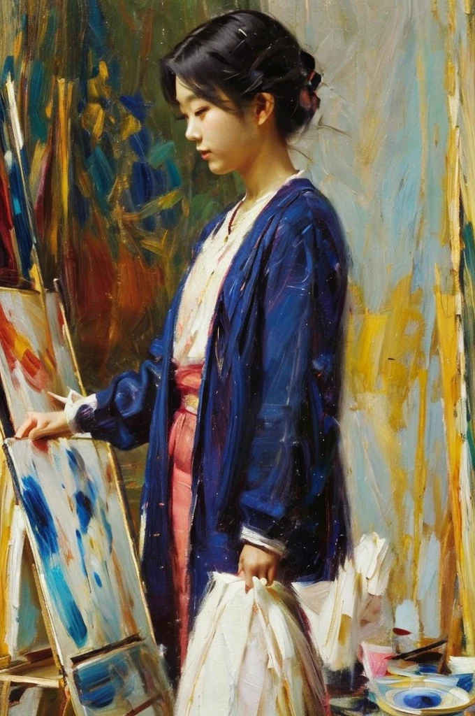 photo of a young Korean girl, Digital art of Wuzhong Shifan, art station, oil painting, comely character painting, marvelous, realistic painting of beautiful girl, comely retrato de anime, comely, Elegant painting, arte de jinyoung shin, Guweiz, stunning digital painting, gestural painting. Atari graphics.
