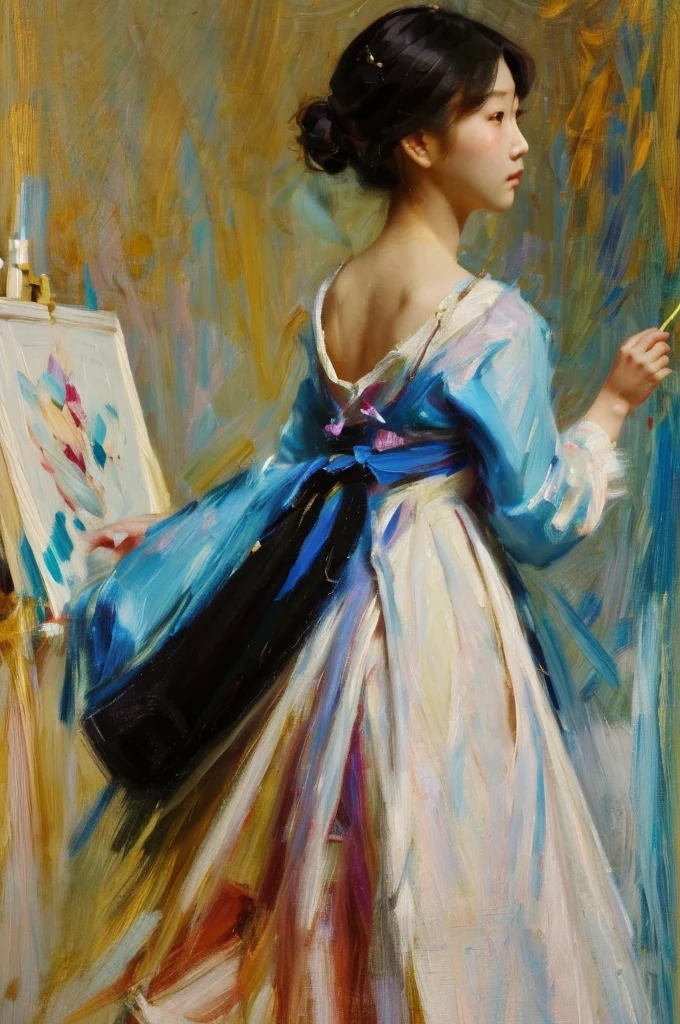 photo of a young Korean girl, Digital art of Wuzhong Shifan, art station, oil painting, comely character painting, marvelous, realistic painting of beautiful girl, comely retrato de anime, comely, Elegant painting, arte de jinyoung shin, Guweiz, stunning digital painting, gestural painting. Atari graphics.