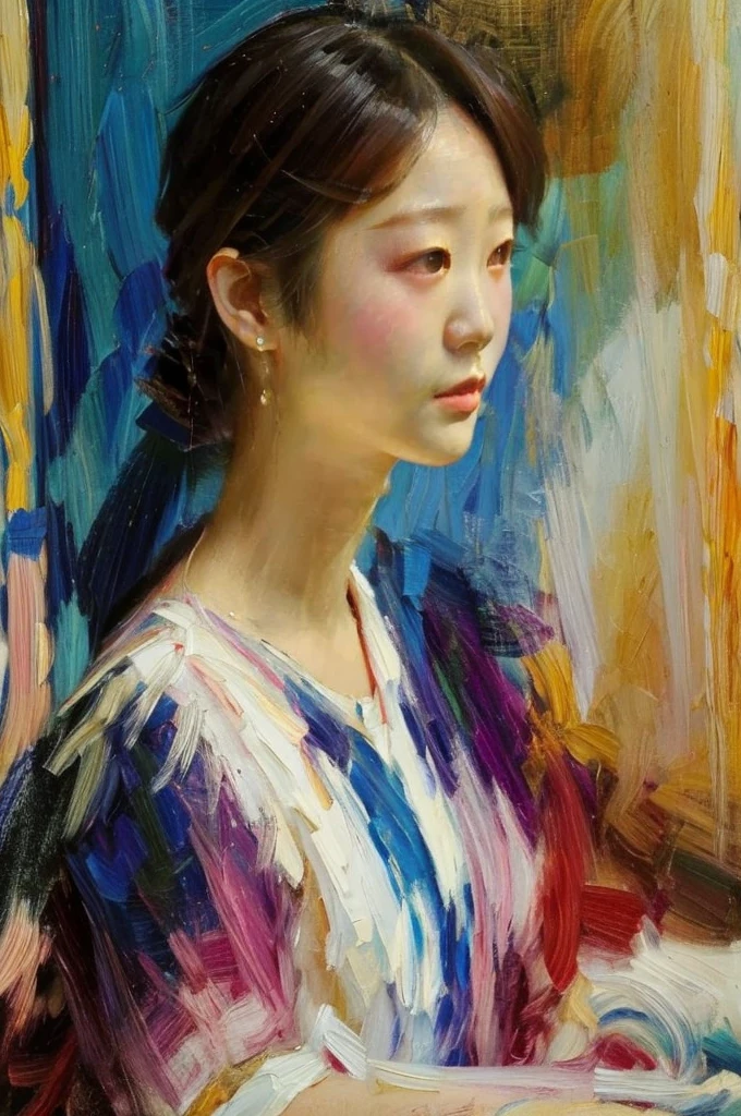 photo of a young Korean girl, Digital art of Wuzhong Shifan, art station, oil painting, comely character painting, marvelous, realistic painting of beautiful girl, comely retrato de anime, comely, Elegant painting, arte de jinyoung shin, Guweiz, stunning digital painting, gestural painting. Atari graphics.