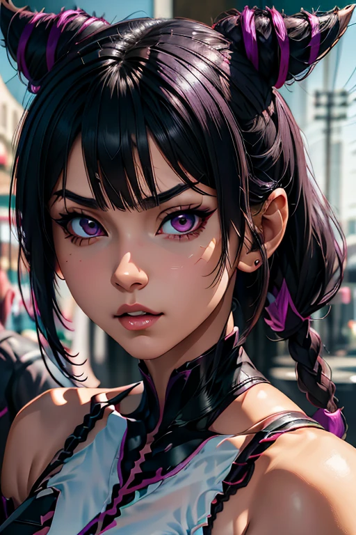 knife Juri Han character from street fighter game, realistic 3D anime style, cute anime girl, beautiful digital art, realistic 3D anime, Realistic Hyper Anime, extremely detailed.best quality,ultra-detailed,detailed background,looking at viewer, detailed face.
