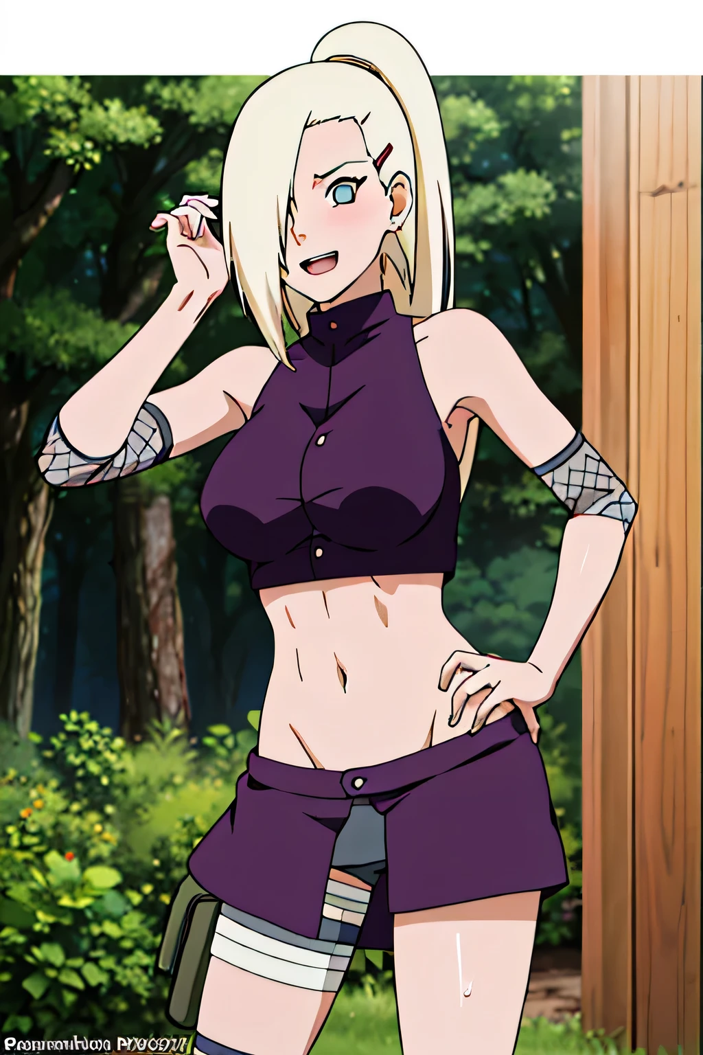 Ino Yamanaka, Naked, Naked, Naked, charming, Groin, cowboy shoot, Extraordinarily detailed face,In the forest, sunny day, Daytime, upper body view, anime style, alone, House details, Blonde, ((One eye is covered with fur., Hair over the eyes)), Medium bust, Belly button, looking at the audience, ( curved body), hidden eyes, smile, open mouth, very happy, high, Hair clips, Looks sharp, Sharp face, Sharp eyes, cool colors,Knees up,Beautiful legs,taking a shower((Beautiful nipples, Medium ,Show your legs,Soaking wet, blushing)), Wet skin, Wet hair, I shake my back., Daytime, Soaking wet in oil, drops of oil, water dripping, running water, ความละเอียดhigh, best quality, sexy