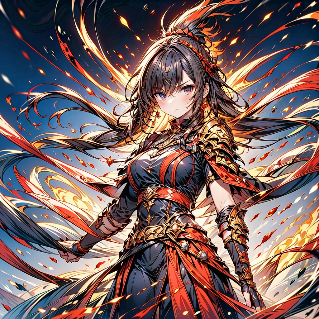 1girl,(((Highest quality、Masterpiece、Official Art、Super detailed、The best dynamic composition、Perfect Anatomy)))、Anime Style、Incarnation of Fire、Girl on Fire、He is accompanied by a fire dragon.、Fractal art of flames、Award-winning works、Holding a fireball in his hand、Serious face、Combat Ready、Cool pose、blow up from below🔥、Gray Hair、