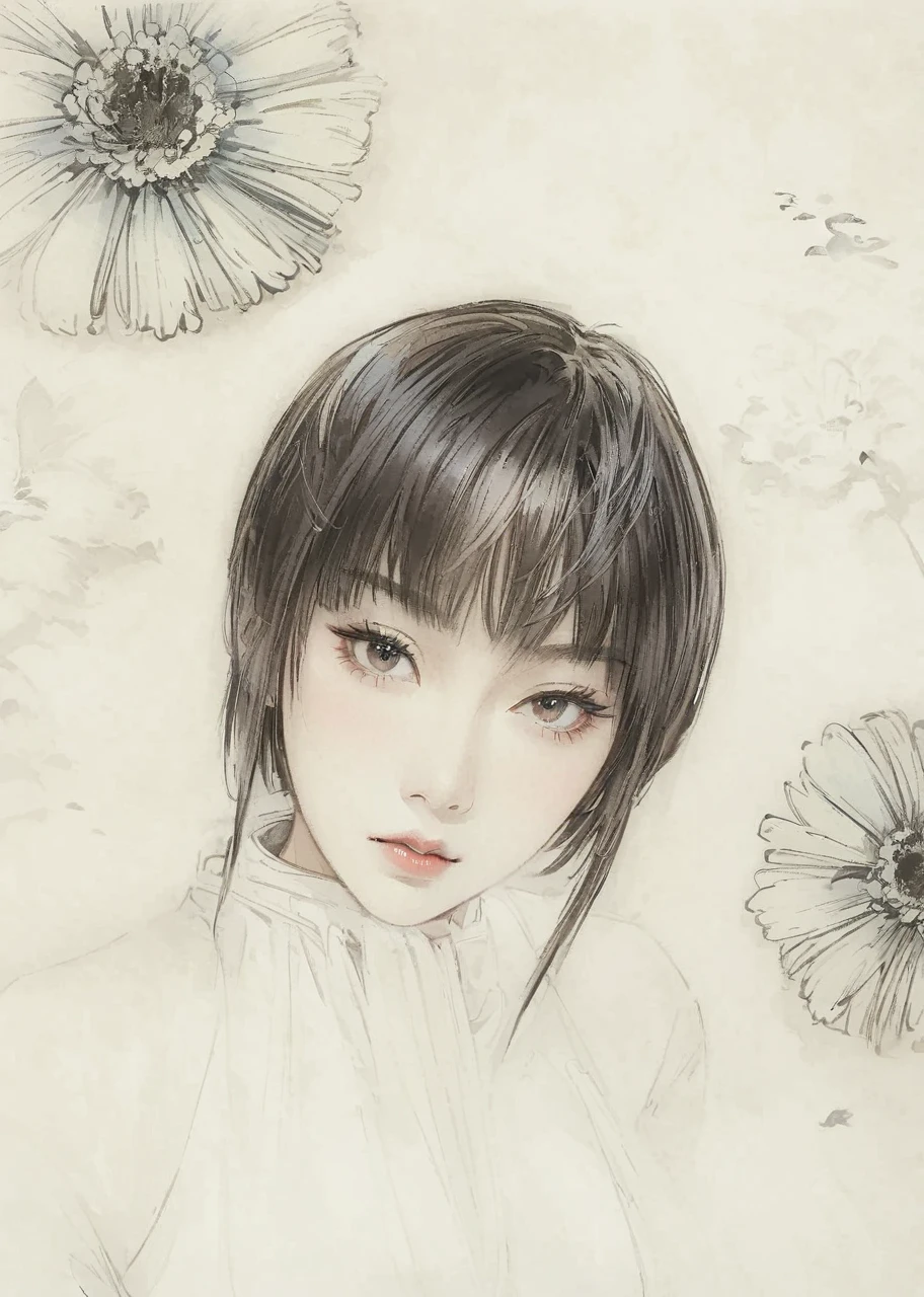 (masterpiece, best quality:1.2), female general，white hair，metal armor，tiger：1.37，black hanfu，elegant，simple，Ink martial arts style，Chinese elements，comics，Black ink-splashed background
