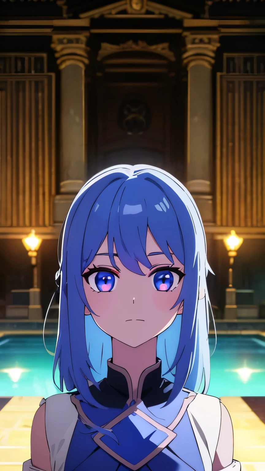 1 girl ,(big Stigmata) , School courtyard, (floating hair), ((in courtyard fountain)), character focus, ((black light)),((dark lighting)), cinematic lighting ,(darkness), (concept art), ((innocent face)), blue short straight hair, light blue hair color, dragonoid girl, short, short blue hairy, glowing bluish-purple horns, bluey-purple eye color, (glowing eyes), high resolution,(incredibly absurdres) ,extremely detailed CG unity 8k wallpaper, ((masterpiece)), ((top-quality)), (beautiful illustration), ((an extremely delicate and beautiful)), (masterpiece, Best quality, ultra high resolution), 1 girl, pale skin, Black Crown, purple eyes, Luminous_eyes, neon blue eyes, ultra detailed eyes, Beautiful and detailed face, detailed eyes, (Centered, torso), (wide shot:0.9), facing the viewer, Eye level, flat chested, no