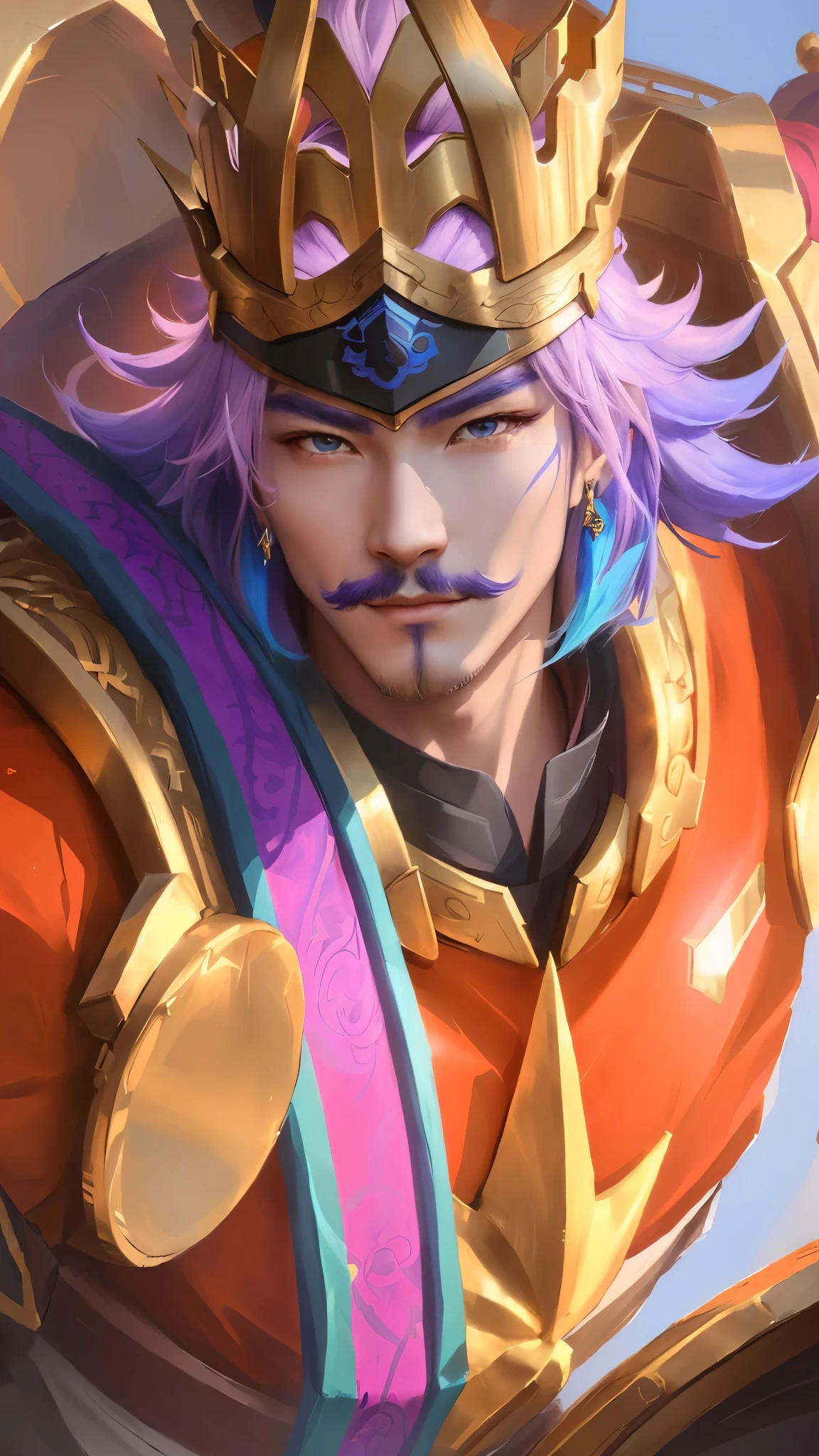 a close up of a person wearing a crown and a purple hair, inspired by Huang Shen, onmyoji portrait, roguish smirk, zhao yun, g liulian art style, inspired by Pu Hua, heise jinyao, avatar image, portrait of dragoon, bian lian, inspired by Huang Ding, inspired by Shen Zhou