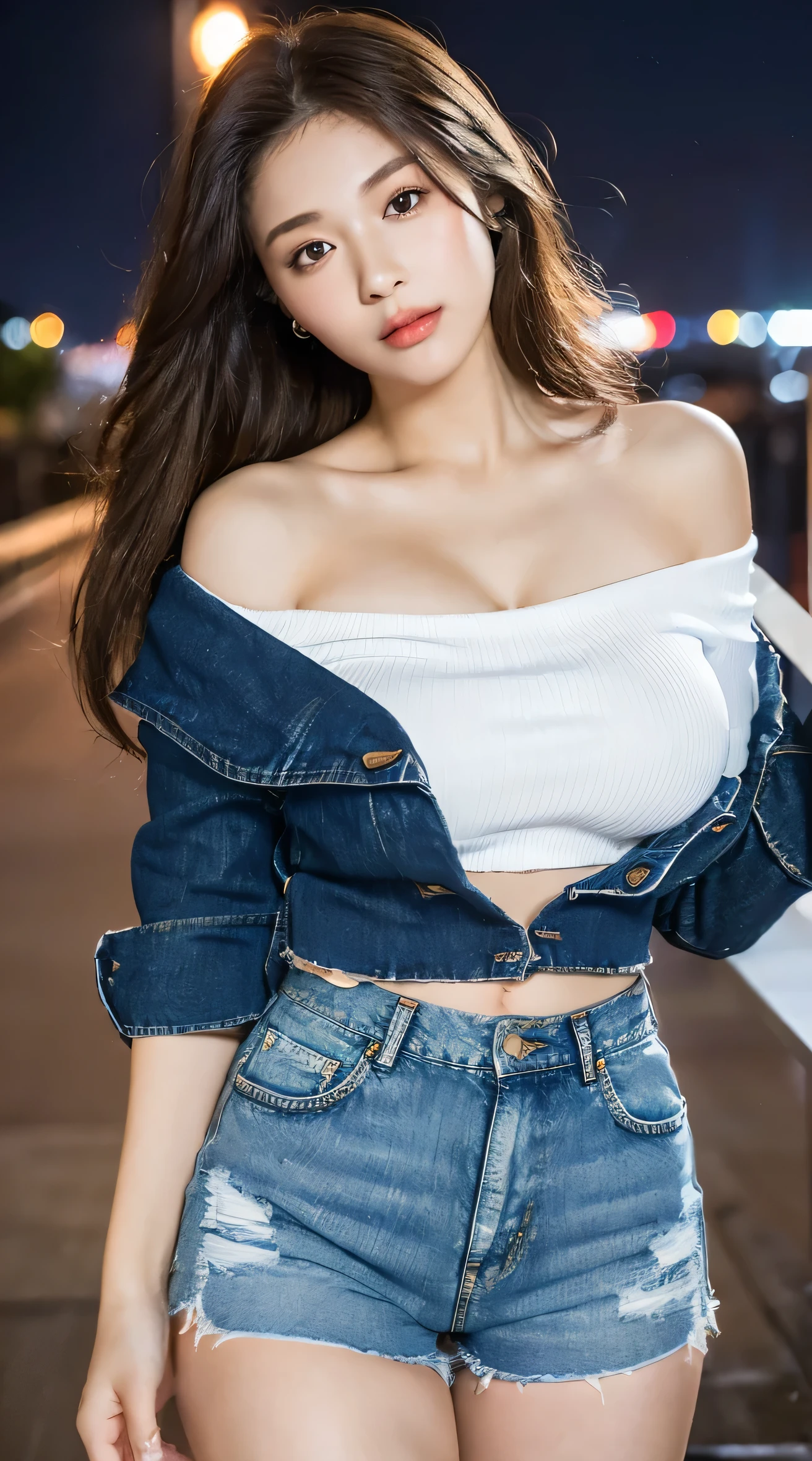 (((masterpiece:1.4, Highest quality:1.4, 8k, 超High resolution, Physically Based Rendering))),超High resolution, Anatomically correct, 8k, (((masterpiece))), (((Highest quality))), (((Super detailed))), (((High resolution))), ((Ultra-fine illustrations)), ((The ultimate cuteness)), Beautiful face in every detail, alone, One Girl, 20-year-old, Low waist with bare midriff、He has his pants unbuttoned, exposing his pubic hair.、Nipples are visible、Her clothes are open and her breasts are visible、小さくピンク色のNipples are visible、Almost naked、Jeans that reveal the belly button、Distressed jeans reveal all your skin、denimTube topも穴だらけで肌が見えている、Skin is exposed、I can see your chest、(((Off the shoulder、Tube top)))、Revealing clothing, Curvy, Large Breasts, Thick thighs, Shiny Hair,((Realistic lighting, Highest quality, 8k, masterpiece, whole body portrait: 1.3)), whole body. 超sexy. denim_shorts, short_shorts, ビキニのようなdenim、Navel Shirt、Tube topdenim、Almost naked、((Walking around the streets of Shibuya))、Sharp focus: 1.2, One girl, Perfect figure: 1.4, Slim Abs: 1.1, Hip, Thin thighs, Thigh Gap, ((Curly Long Hair、bangs)), (Button-up blouse: 1.4), Very beautiful face, Beautiful Eyes, double eyelid, 屋外でポーズをとるsexyなスリムな女性,  Gina Peron-inspired portraits, Instagram, Big Breasts、Large Breasts、sexy, Beautiful Japanese Women