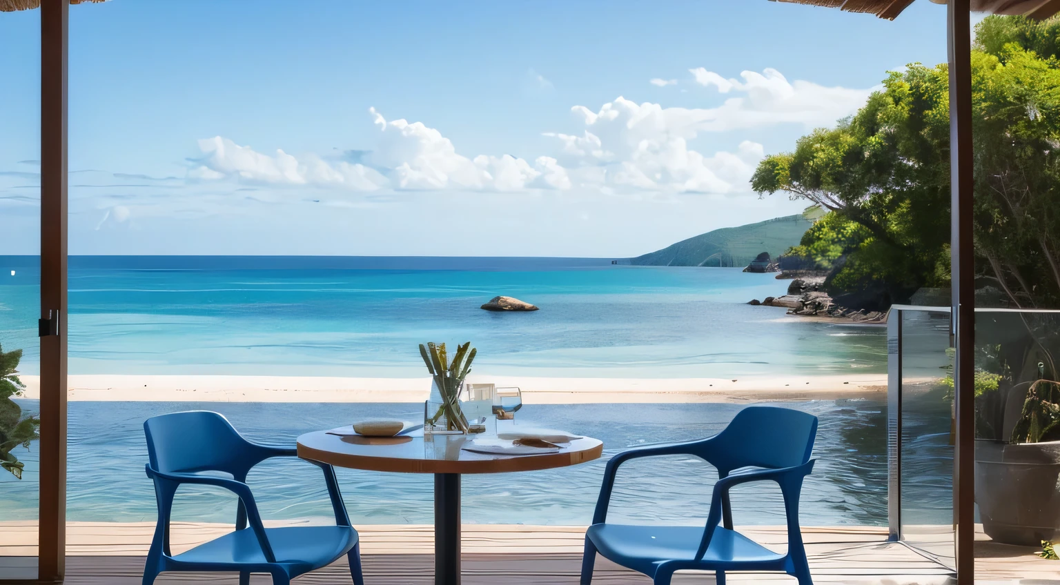 White beach blue sky Cottage table Chair