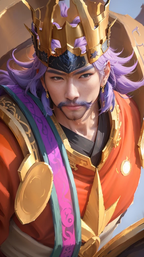 a close up of a person wearing a crown and a purple hair, inspired by Huang Shen, onmyoji portrait, roguish smirk, zhao yun, g liulian art style, inspired by Pu Hua, heise jinyao, avatar image, portrait of dragoon, bian lian, inspired by Huang Ding, inspired by Shen Zhou