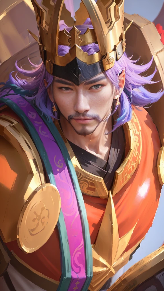 a close up of a person wearing a crown and a purple hair, inspired by Huang Shen, onmyoji portrait, roguish smirk, zhao yun, g liulian art style, inspired by Pu Hua, heise jinyao, avatar image, portrait of dragoon, bian lian, inspired by Huang Ding, inspired by Shen Zhou