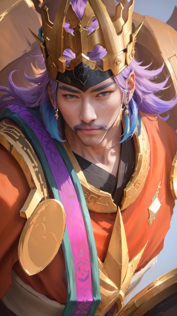 a close up of a person wearing a crown and a purple hair, inspired by Huang Shen, onmyoji portrait, roguish smirk, zhao yun, g liulian art style, inspired by Pu Hua, heise jinyao, avatar image, portrait of dragoon, bian lian, inspired by Huang Ding, inspired by Shen Zhou