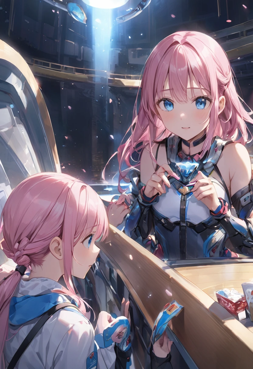 円arc、arc、Girl with pink hair、blue eyes、Twin Drill、A scene from a movie