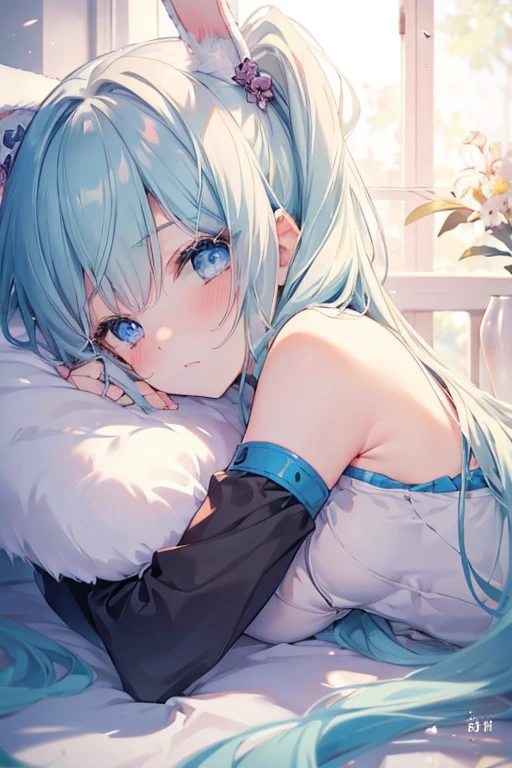 ((masterpiece))、Highest quality、(8k、Highest quality、masterpiece:1.2)、Gray Hair、young woman、neutral、cool、
solo, Only the face、Quiet background、One girl, Blushing, blue eyes, Bunny ears,