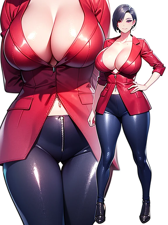 Resident Evil 6,ada,Ada Wong,ultra-quality,Photorealsitic,a red jacket,Black leather pants,An ultra-high picture quality,Digital SLR,Based on anatomical grounds,Depicted in detail,Colossal tits,A slight smil,Detailed face,realistic skin textures,​masterpiece,Vivid details,perfect anatomia,Super Detail,sexy  pose,Complex 3D Rendering,Depicting a single woman、